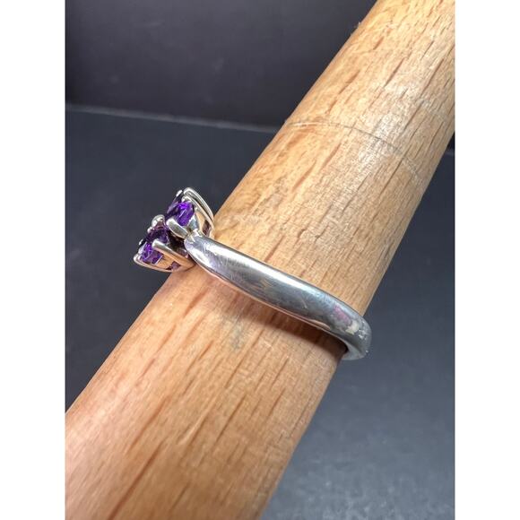Vintage Sterling Silver Amethyst Floral Cluster Ring – Size 8 (Fits 8–8.5) - Picture 7 of 16